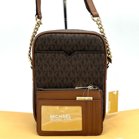 Michael Kors Medium NS Chain Xbody Bag & Small TZ Coinpouch w/ID Brown/Gold - Picture 5 of 12